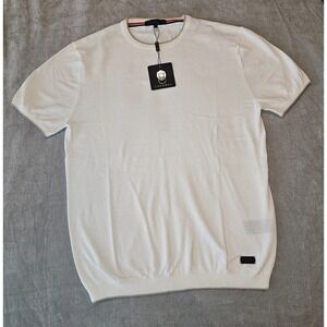 CADOGAN Men's Luxury White Linen Cotton Blend Short Sleeve Knit Brixton Medium